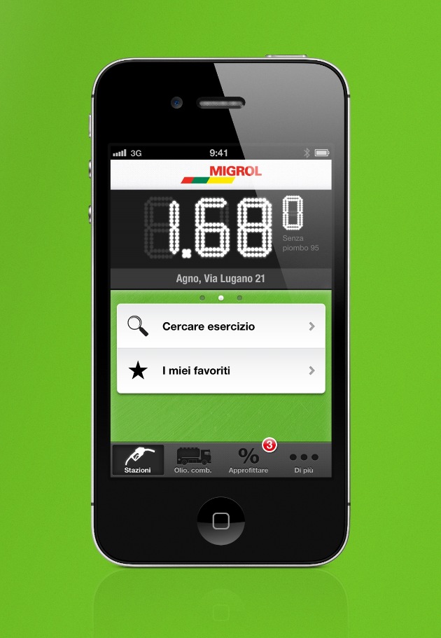 App per iPhone della Migrol per stazioni di servizio e olio combustibile