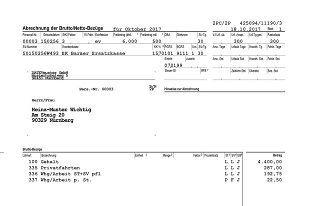 Lohnabrechnung muster datev