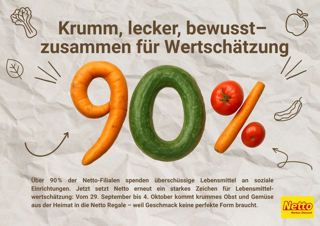 Gegen Lebensmittelverschwendung: Netto bringt krummes Gemüse in die Regale – und Lebensmittelwertschätzung auf den Punkt