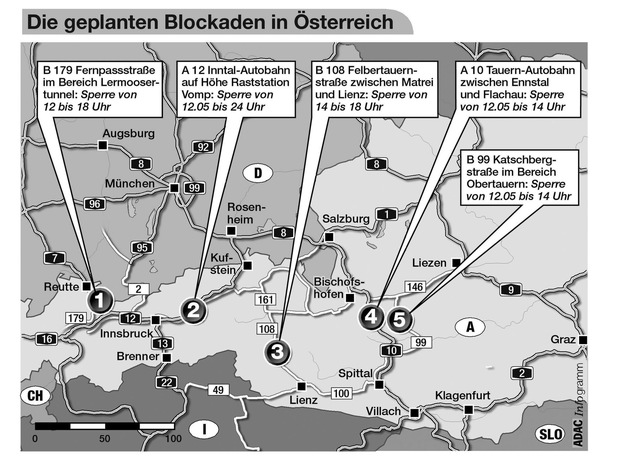 Transitgegner machen Österreich dicht / Inntalautobahn am kommenden Freitag zwölf Stunden lang unpassierbar