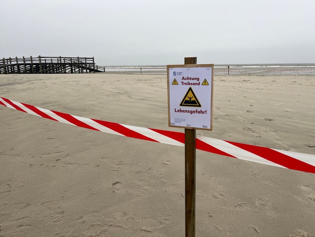 Tourismus-Zentrale St. Peter-Ording warnt: Im Strandabschnitt Bad besteht akute Gefahr durch Treibsand