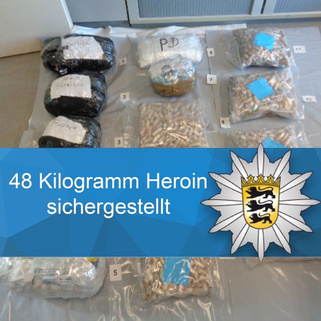 POL-AA: Gemeinsame Pressemitteilung der Staatsanwaltschaft Heilbronn, Außenstelle Schwäbisch Hall und des Polizeipräsidiums Aalen: Ilshofen: 48 Kilogramm Heroin und Kokain sichergestellt