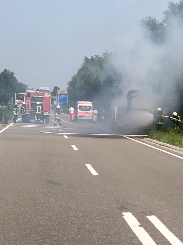 POL-PDNW: Polizeiautobahnstation Ruchheim - Ludwigshafen - Brand eines Klein-Lkw auf der Bundesstraße 9