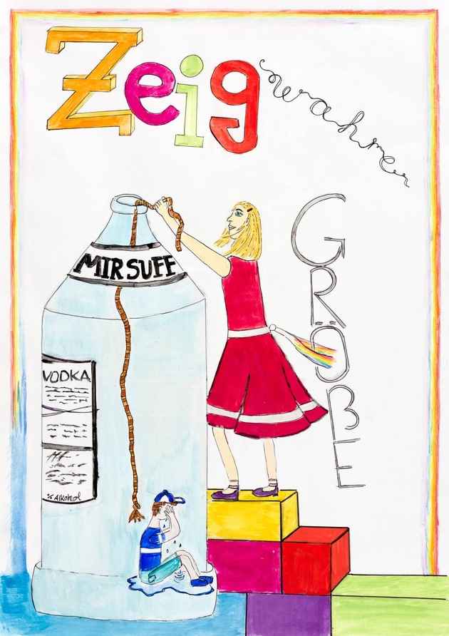 bunt statt blau: Schülerin aus Bensheim im Landkreis Bergstraße gewinnt Plakatwettbewerb gegen Komasaufen in Hessen