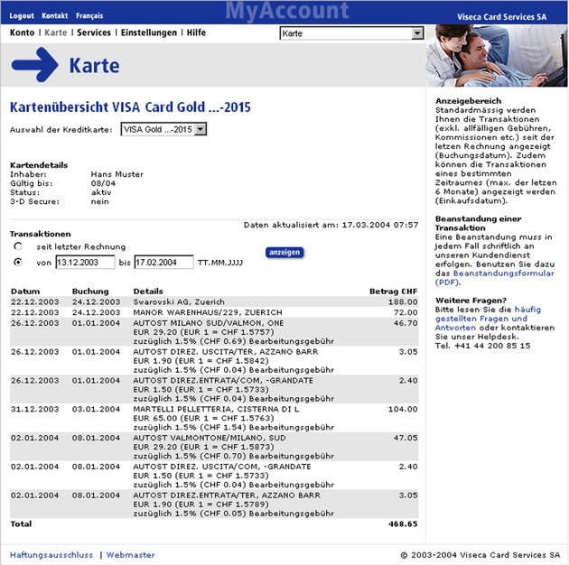 Viseca Card Services SA: Ausgaben jederzeit online unter Kontrolle