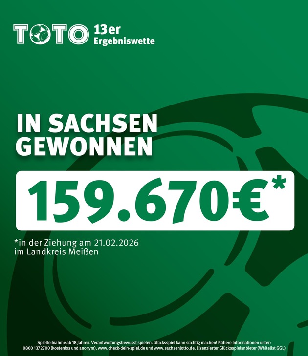 TOTO-Gewinn im Landkreis Meißen: 159.670 Euro für die einzige richtige Vorhersage bei der 13er Wette