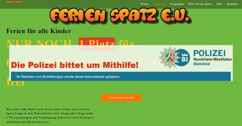 POL-BI: Gemeinsame Presseerklärung der Staatsanwaltschaft Bielefeld und des Polizeipräsidiums Bielefeld zu: Ermittlungen zu verdächtiger Internetseite mit angeblichem Angebot für Kinderferiencamps