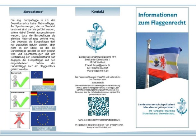 LWSPA M-V: Aufklärungsinformationen der Wasserschutzpolizei nach Verstößen gegen das Flaggenrecht durch Freizeitskipper