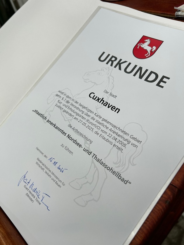 Cuxhaven erhält als zweiter Kurort offiziell neues höchstes Prädikat als Nordsee- und Thalassoheilbad