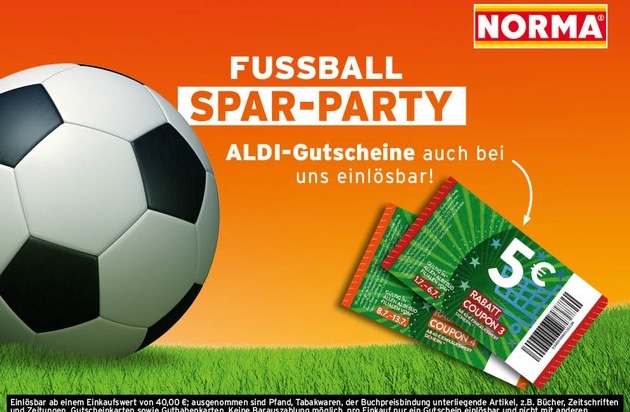 NORMA: Fußball Spar-Party bei NORMA: Mit den Rabatt-Coupons von ALDI SÜD beim fränkischen Discounter auf Schnäppchenjagd gehen / Zur Europameisterschaft bei NORMA noch mehr sparen