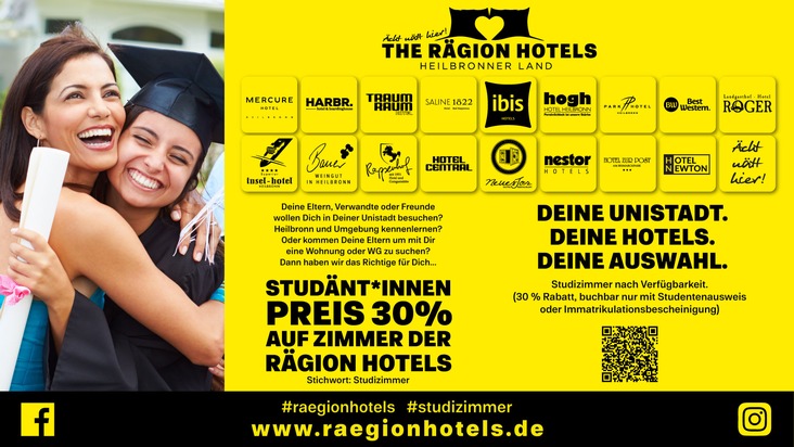 Hotels der Region Heilbronn heißen Studis und deren Gäste mit besonderem Angebot willkommen