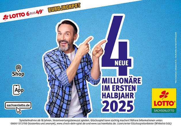 Sachsenlotto macht Millionäre: Vier LOTTO-Millionäre im ersten Halbjahr 2025