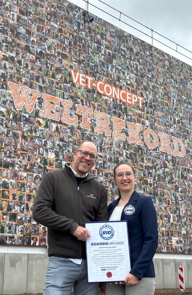 Riesiger RID-Weltrekord für Haustierliebhaber und Haustierliebhaberinnen – die »Vet-Concept GmbH & Co. KG« schmückt komplette 1.251,47 Quadratmeter große Hallenwand mit »größter digital erzeugter Fotocollage aus Haustierporträts«