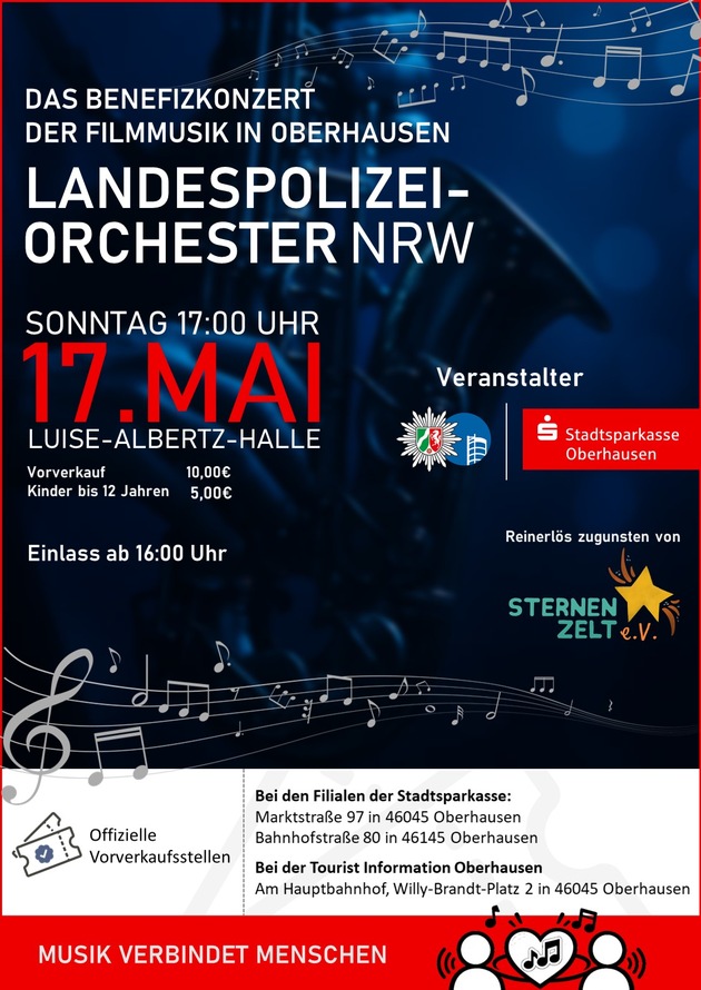 POL-OB: Landespolizeiorchester NRW feiert Premiere in Oberhausen - Benefizkonzert f&uuml;r den guten Zweck