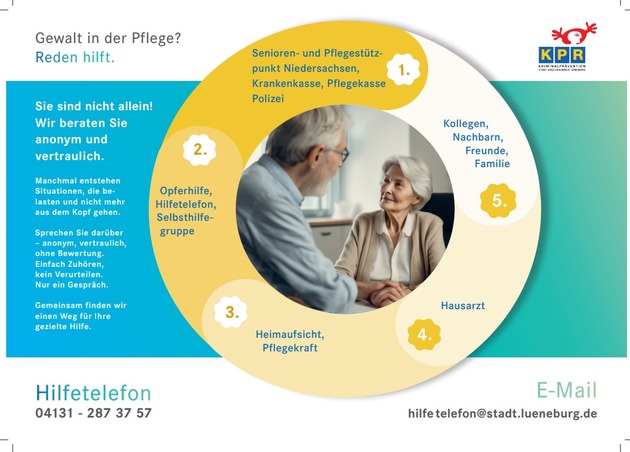 POL-LG: ++ Hilfetelefon &amp; Infomaterial -&gt; Gewalt in der Pflege - Hilfetelefon für niedrigschwellige und vertrauliche Beratungsmöglichkeiten für u.a. Betroffene, Angehörige, Pflegepersonal und &quot;Täter&quot; ..