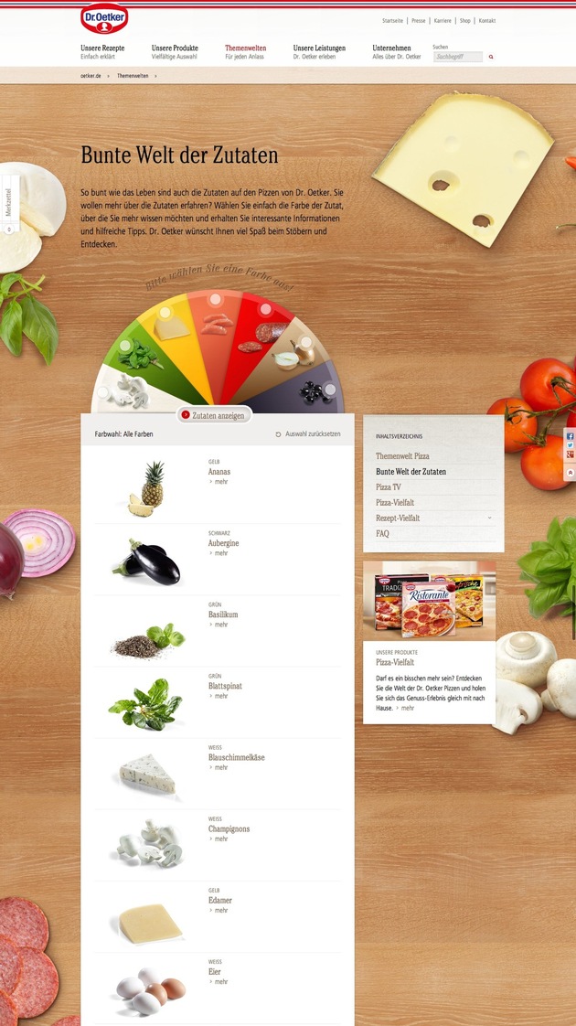 Jetzt wird's bunt! / Transparenz, Geschmacksvielfalt und Pizza-Produktion - die neue Dr. Oetker Themenwelt Pizza stellt sich vor (FOTO)