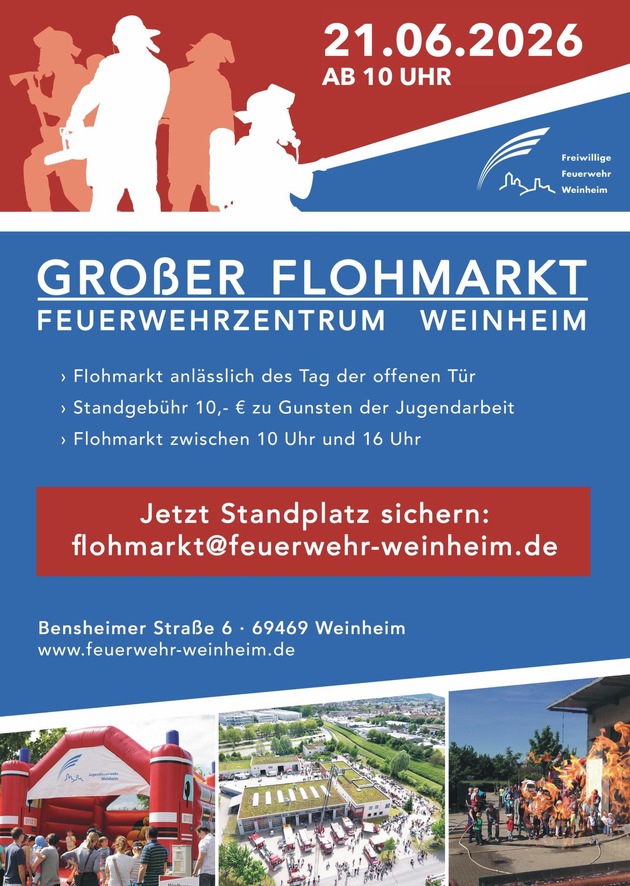 FW Weinheim: Gro&szlig;er Flohmarkt beim Tag der offenen T&uuml;r der Feuerwehr Weinheim - jetzt Standplatz sichern