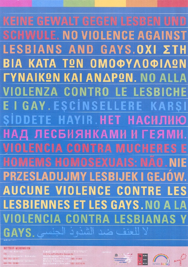 POL-F: 040723  0809	 Antigewaltkampagne der Frankfurter Polizei gegen Lesben und Schwule - Bilder beachten