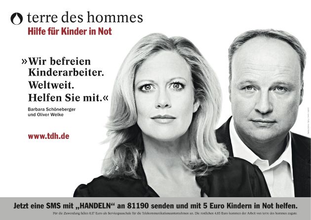 Barbara Schöneberger und Oliver Welke gegen Kinderarbeit /
terre des hommes startet neue Kampagne mit TV-Moderatoren als Botschaftern (BILD)