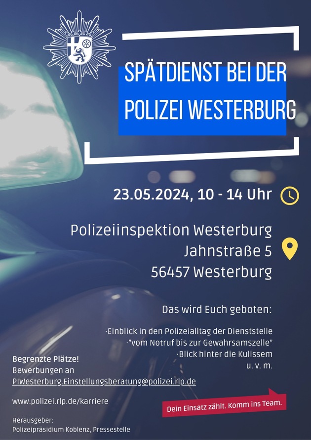 POL-PDMT: Interesse am Polizeiberuf? Veranstaltungstage bei der Polizeiinspektion Westerburg
