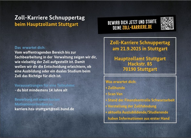 HZA-S: 37 Nachwuchskräfte beginnen ihre Karriere beim Hauptzollamt Stuttgart / Zollinfotag am 21.September 2025 im Hauptzollamt Stuttgart