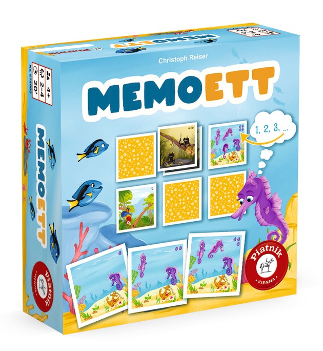 Memoett: Vierköpfige Tierfamilien gesucht - Farbenfrohes Memospiel von Piatnik