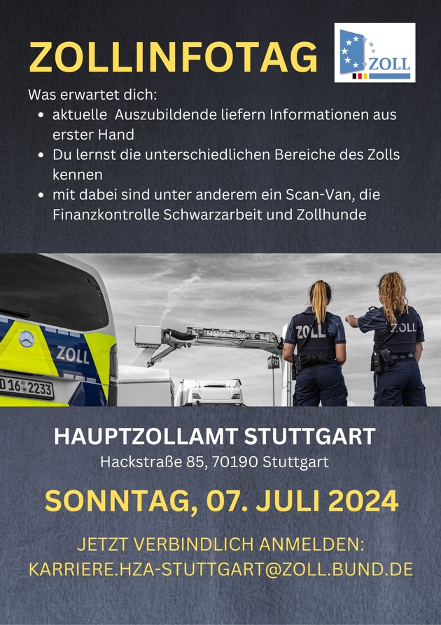 HZA-S: Zollinfotag am Sonntag, 7. Juli 2024 beim Hauptzollamt Stuttgart / Einblicke in die Zollverwaltung und Informationen zu Ausbildung und Studium
