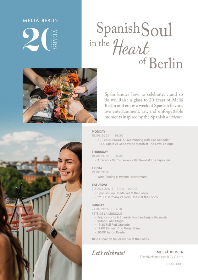 Presse-Meldung I 20 Jahre Meliá Berlin: Jubiläumswoche mit Starkoch Iñigo Urrechu, Weinverkostung und Fête de la Musique