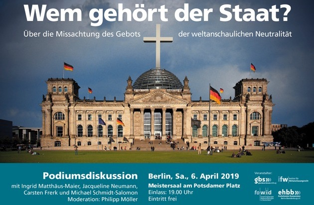 Giordano Bruno Stiftung: Ist die deutsche Politik in einer religiösen Filterblase gefangen? / Podiumsdiskussion und Vorstellung der "säkularen Buskampagne 2019" am 6. April in Berlin
