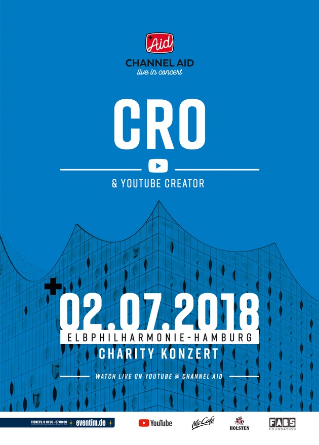 Channel Aid-Charity legt den Weihnachtsturbo ein und präsentiert nach 
Rita Ora jetzt Rapper CRO im Juli 2018 in der Elbphilharmonie Hamburg - Ticketverkauf startet am 15.12.17