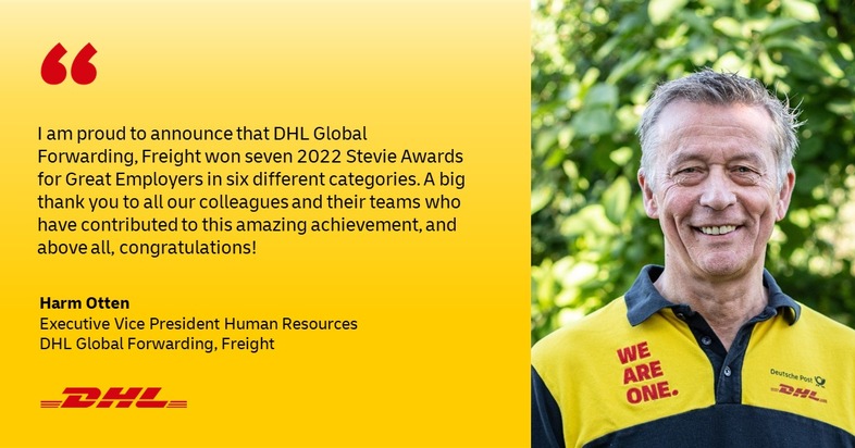 PM: DHL Global Forwarding, Freight mit Stevie Awards® in Gold, Silber und Bronze ausgezeichnet / PR: DHL Global Forwarding, Freight honored as Gold, Silver, and Bronze Stevie Award® winner