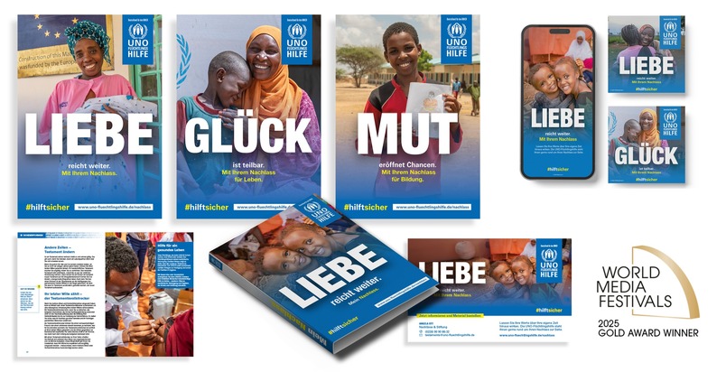 UNO-Flüchtlingshilfe und Kreativ Konzept erhalten World Media Award 2025 für Nachlass-Kampagne „Liebe reicht weiter“