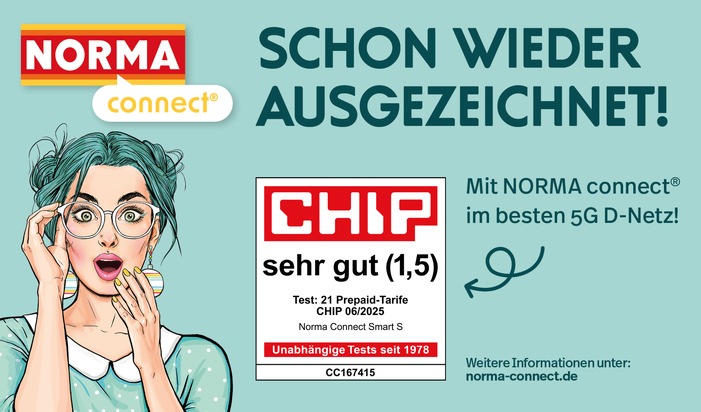 NORMA: NORMA Connect überzeugt mit der Note "sehr gut (1,5)" im Prepaid-Tarif "Smart S" / Ausgezeichnete Netzqualität, Kosten und Service