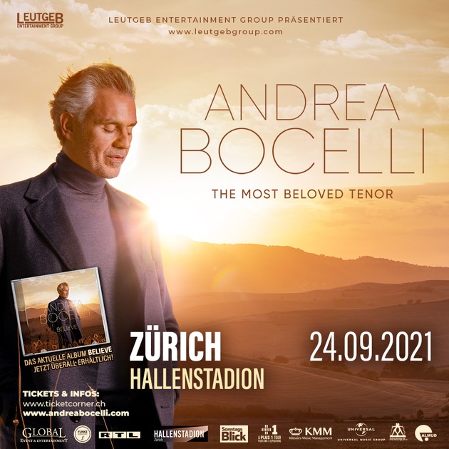 Andrea Bocelli kommt am 24. September 2021 ins Hallenstadion Zürich