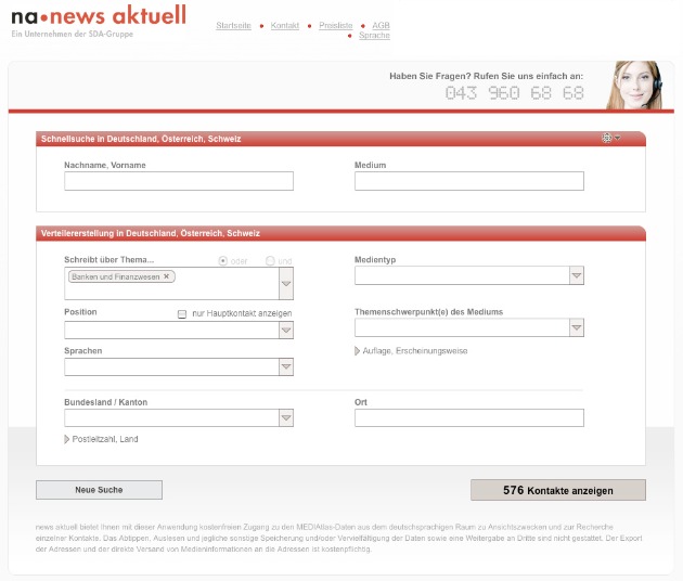 SDA-Tochter news aktuell lanciert neues AdressTool für Redaktionskontakte in der Schweiz, Deutschland und Österreich