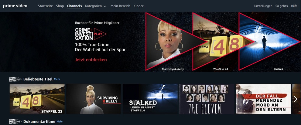 Crime + Investigation Play Channel für True-Crime-Formate startet heute bei Amazon Prime Video Channels in Deutschland und Österreich