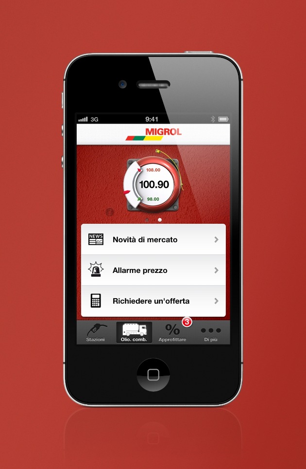 App per iPhone della Migrol per stazioni di servizio e olio combustibile