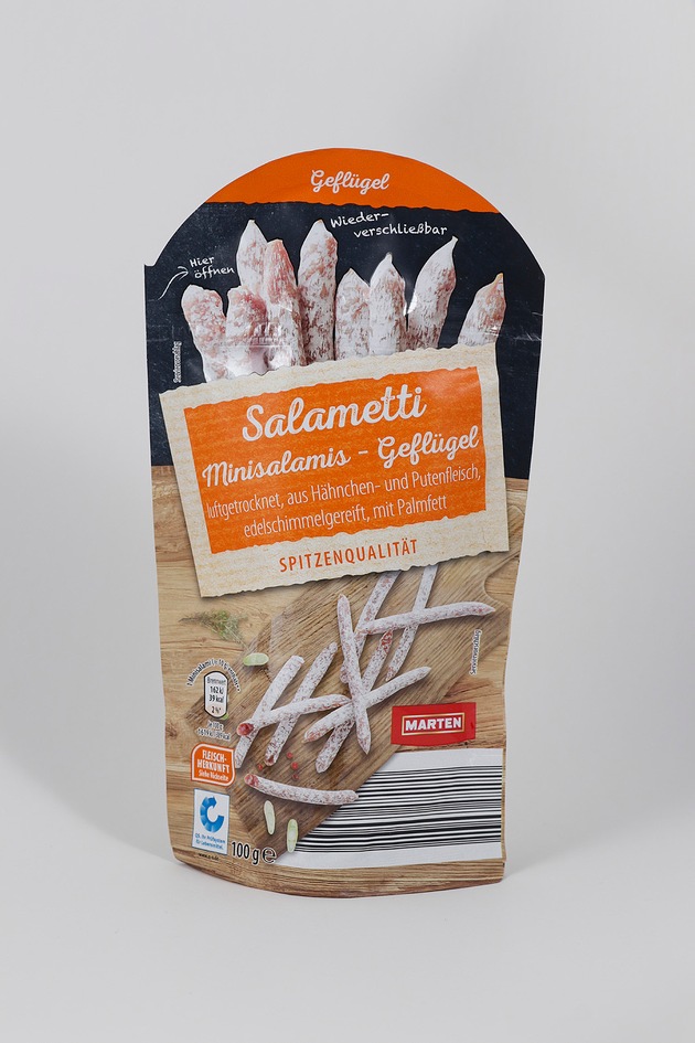 Warenrückruf für &quot;Wilhelm Brandenburg - Geflügelsalami Sticks mit Pflanzenfett, luftgetrocknet, mit Edelschimmel, 90g&quot;, sowie &quot;Marten Salametti Minisalamis-Geflügel, 100g&quot;