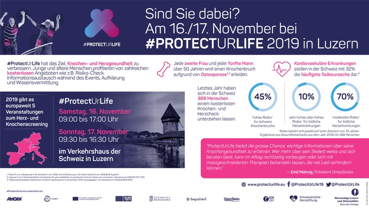 Amgen Switzerland AG: Aufklärungsveranstaltung #ProtectUrLife von Amgen im Verkehrshaus Luzern bietet kostenlose Gesundheitschecks an, um erhöhtes Risiko für Osteoporose oder Herz-Kreislauf-Erkrankungen zu erkennen
