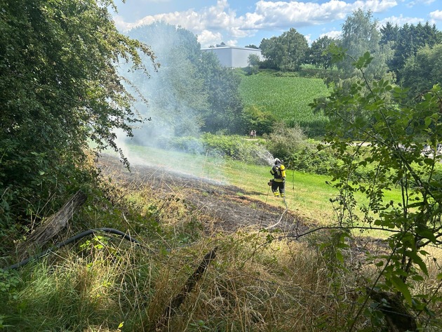 FW-EN: Wiese brennt am Wiggers - Feuer droht auf Wald überzugreifen