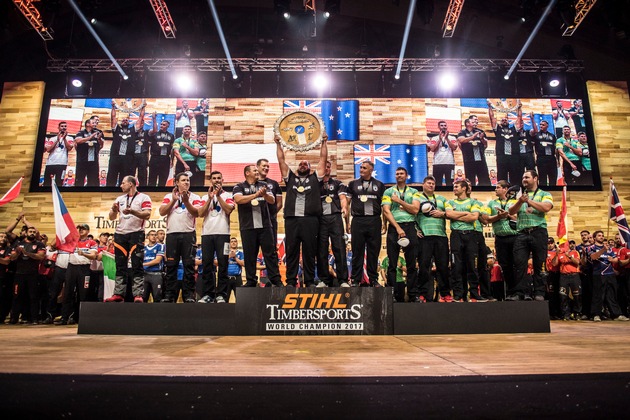 STIHL TIMBERSPORTS® Weltmeisterschaft 2017: Jason Wynyard zum neunten Mal Einzelweltmeister - Neuseeland entthront Australien im Teamwettbewerb