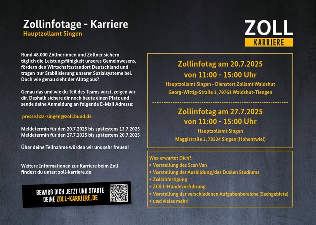 HZA-SI: Zoll-Info-Tage des Hauptzollamts Singen am 20. Juli 2025 in Waldshut und am 27. Juli 2025 Singen (Hohentwiel)
