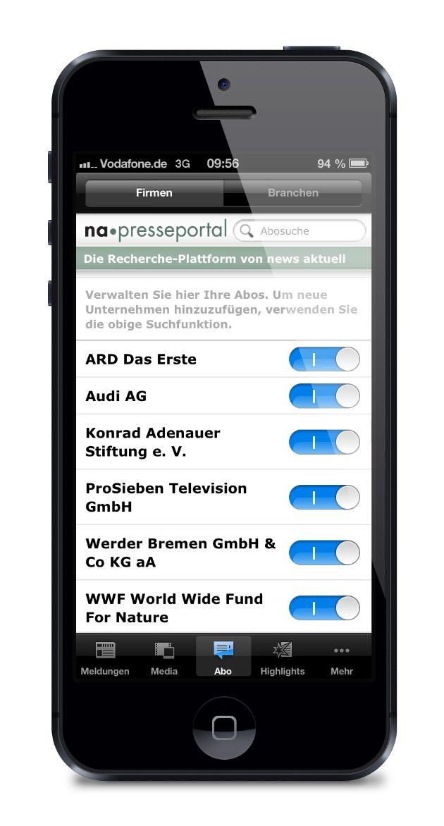 App für Presseportal.de mit neuer Abo-Funktion / Pressemitteilungen personalisiert aufs Smartphone (BILD)