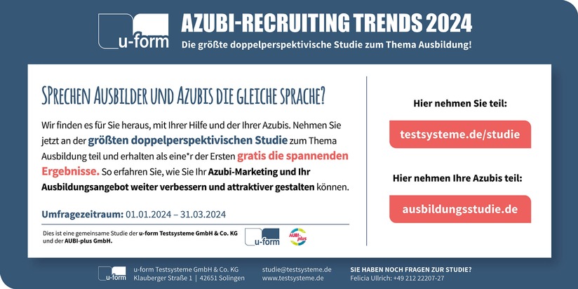 u-form Testsysteme GmbH & Co KG: Aktuelle Einblicke in die Generation Z / Mit den Azubi-Recruiting Trends 2024 startet Deutschlands größte doppelperspektivische Studie zur dualen Ausbildung