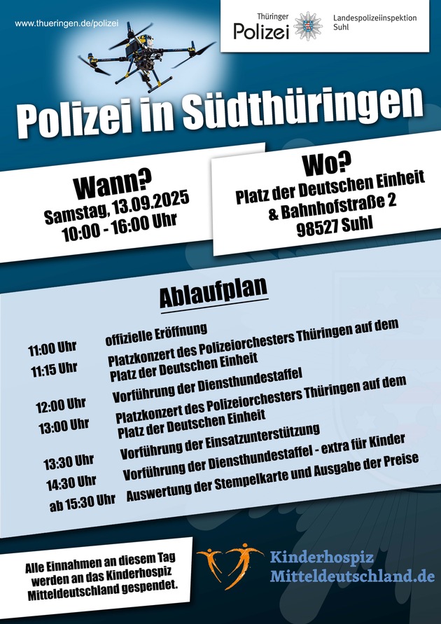 LPI-SHL: Nur noch 3 Tage - Polizei in Südthüringen am 13.09.2025, 10 bis 16 Uhr, auf dem Platz der Deutschen Einheit