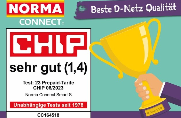 NORMA: NORMA Connect Smart S-Tarif erneut von CHIP für beste Qualität, den günstigen Preis und Top-Service ausgezeichnet / 3 GB Datenvolumen und Allnet-Flat in alle dt. Netze für nur 7,99 Euro für vier Wochen