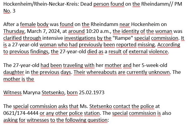 POL-MA: Hockenheim/Rhein-Neckar-Kreis: Tote Person am Rheindamm aufgefunden// PM Nr. 3