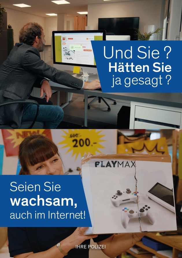 Nationale Kampagne zur Prävention von Cyberkriminalität der Polizeikorps der Schweiz &quot;Und Sie? Hätten Sie ja gesagt?&quot; zum Thema Fake-Shops