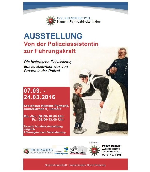 POL-HM: Ausstellung &quot;Von der Polizeiassistentin zur Führungskraft&quot; im Kreishaus Hameln-Pyrmont / Führungen für Schulklassen