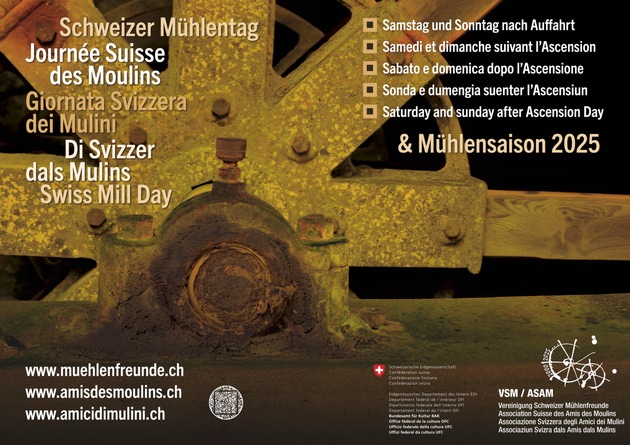 25 Jahre Schweizer Mühlentag - Ein Land feiert sein Mühlen-Erbe / Am 31. Mai &amp; 1. Juni feiern 134 Mühlen das 25-jährige Jubiläum des Mühlentags mit Festen, Führungen, Vorführungen, erlebbarem Handwerk